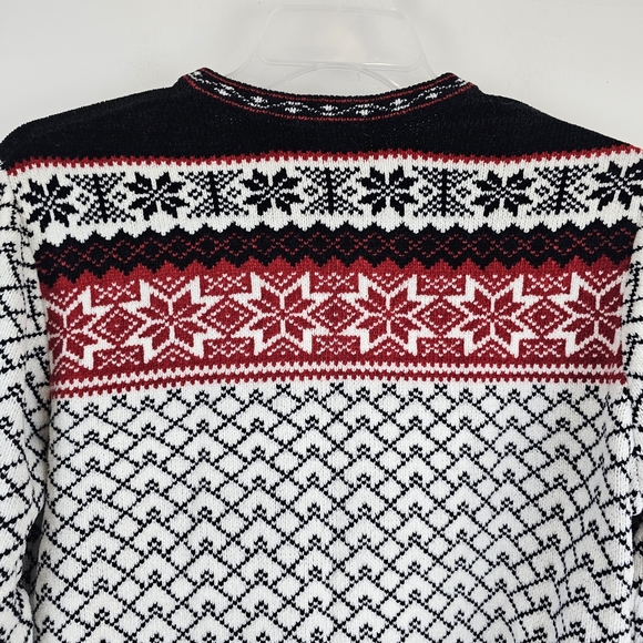 Croft & Barrow Sweater Cardigan Womens Large Black Fair Isle Nordic Chenille - Picture 8 of 9
